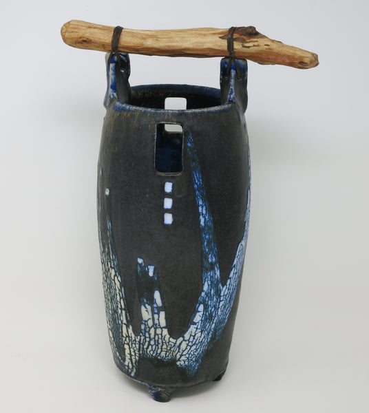 Basket Vase (Black Crackle)