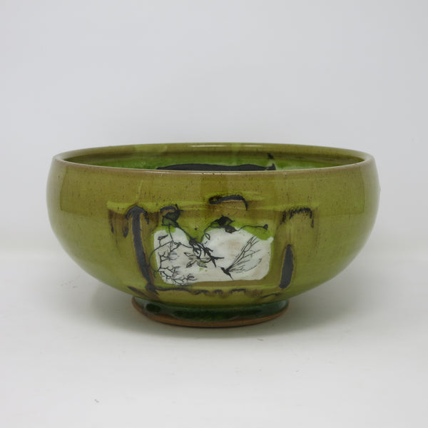 Chartreuse Serving Bowl (Hummingbugs & Blossoms)