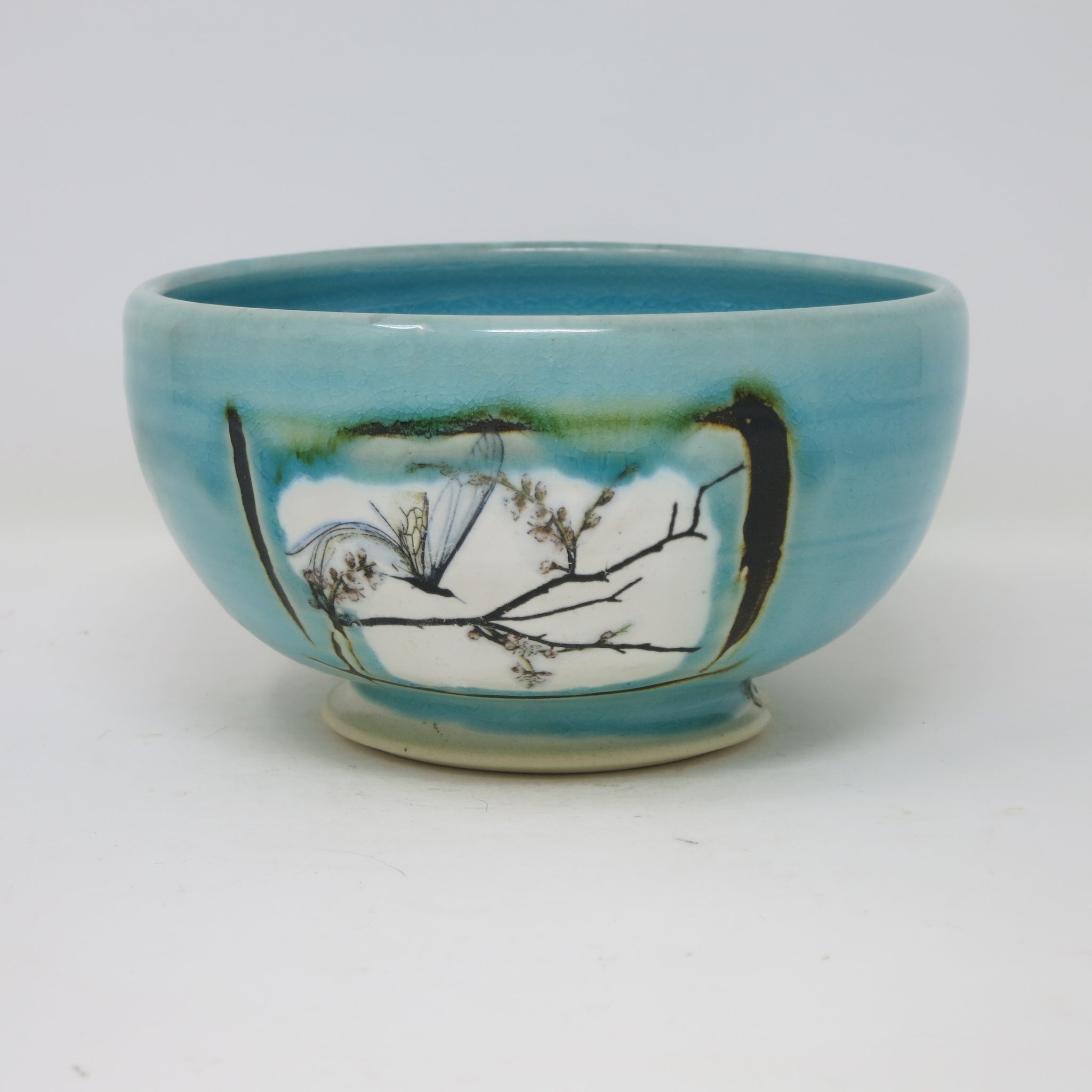 Water Blue Medium Bowl (Hummingbugs & Blossoms)