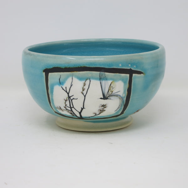 Water Blue Medium Bowl (Hummingbugs & Blossoms)